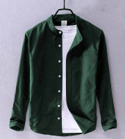 CT2.1Pcs Full Sleeve Ban coler shirt-(Green)