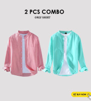 CT2.2 Pcs Full Sleeve Ban coler shirt-(Pest+Cream)