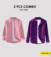 CT2.2 Pcs Full Sleeve Ban coler shirt-(Purple+Cream)