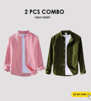 CT2.2 Pcs Full Sleeve Ban coler shirt-(Jolpai+Cream)