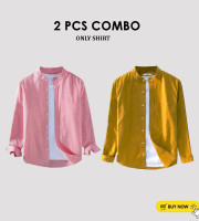 CT2.2 Pcs Full Sleeve Ban coler shirt-(Kathali+Cream)
