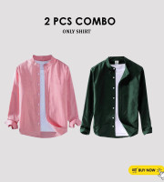 CT2.2 Pcs Full Sleeve Ban coler shirt-(Green+Cream)