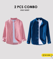 CT2.2 Pcs Full Sleeve Ban coler shirt-(Petrol+Cream)