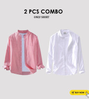 CT2.2 Pcs Full Sleeve Ban coler shirt-(White+Cream)