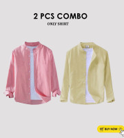 CT2.2 Pcs Full Sleeve Ban coler shirt-(Lemon+Cream)