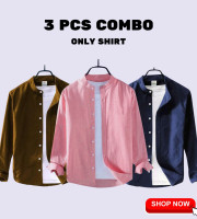 CT2.3 Pcs Full Sleeve Ban coler shirt-(Cream+Benson+Black)