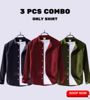 CT2.3 Pcs Full Sleeve Ban coler shirt-(Black+Meroon+Jolpai)