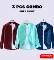 CT2.3 Pcs Full Sleeve Ban coler shirt-(Meroon+Pest+Petrol)