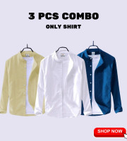 CT2.3 Pcs Full Sleeve Ban coler shirt-(Lemon+White+Petrol)
